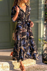 Vestido midi estampado de manga larga en 4 colores